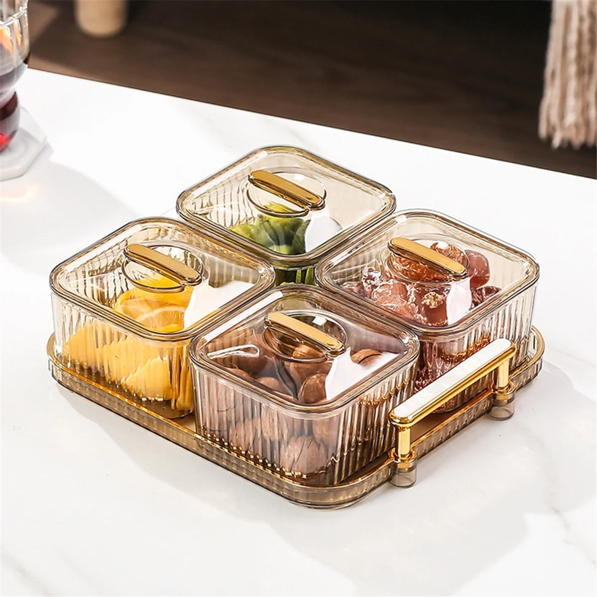 Multifunctional Party Snack Tray for Fruits,Nuts,Compartment Party Platter,Divided Serving Bowl with Lid for Candies C