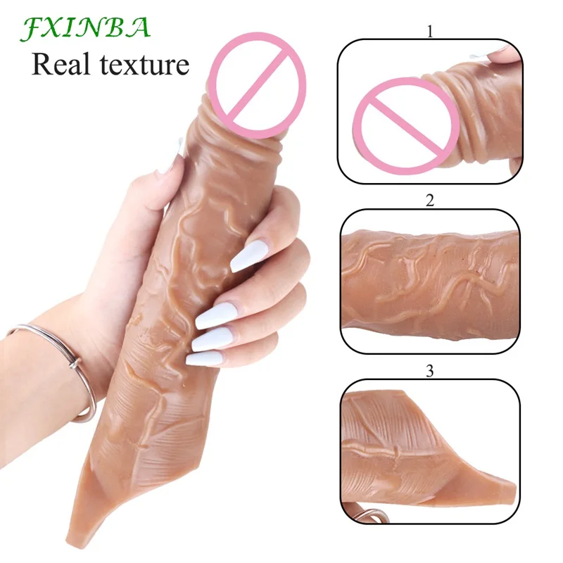 FXINBA 25/28cm Penis Sleeve Extender Huge Reusable Condoms Sex Toys for Men Dick Enlarger Thick Cock Sleeve Extender