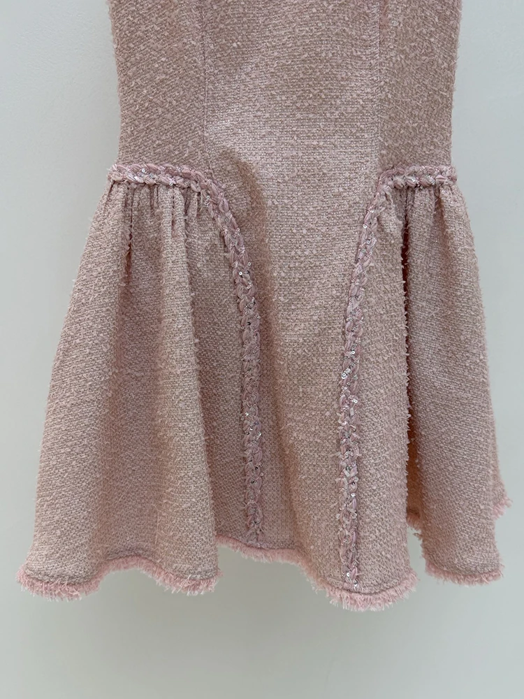 Self-portrait Summer Fashion Party Tweed Elegant Mini Dress Women's Sequins Weaving O-Neck Sexy Backless High Waist Short Dress view 5
