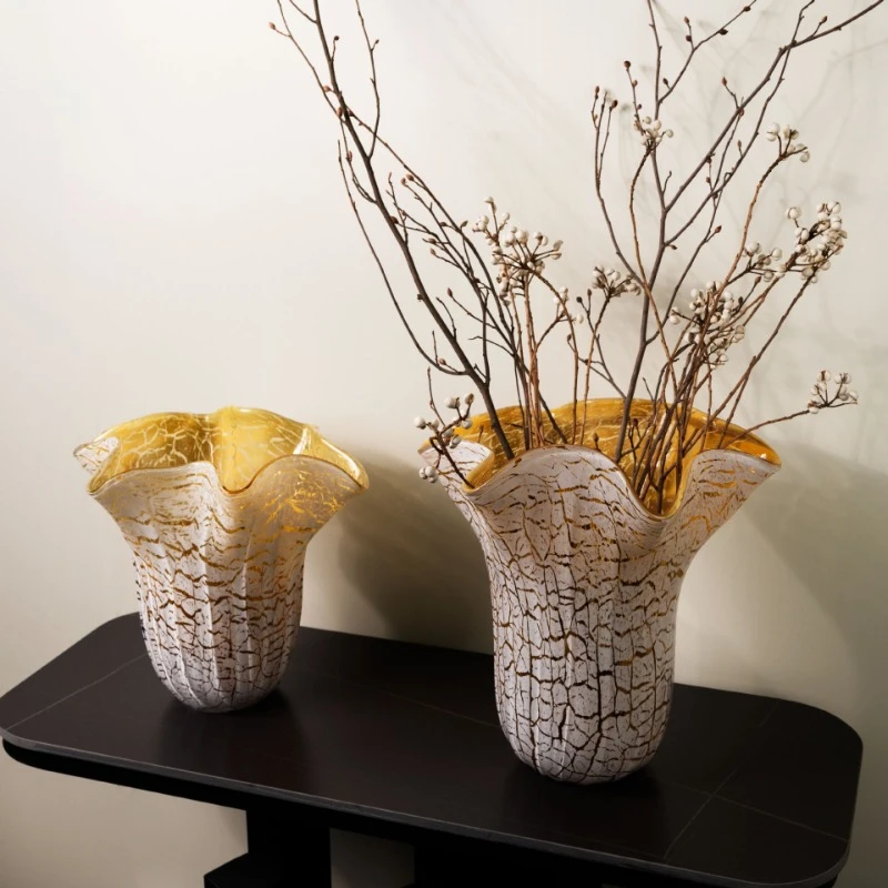 One White Floral Vase with Orange Stripes, High-end Soft Decorative Item, Modern Home Decoration Accessory, Home Decoration.
