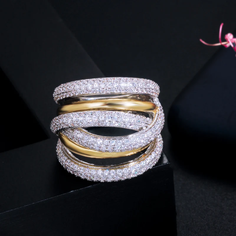 CWWZircons projektant luksusowe Twist linie geometria cyrkonia zaręczyny dubaj Naija Bridal Finger pierścionki biżuteria uzależnienie R141