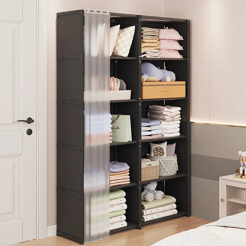 Foldable Double Rod Wardrobe, Bedroom Clothes Closet, Storage Organizer, Living Room, Apartment image 3