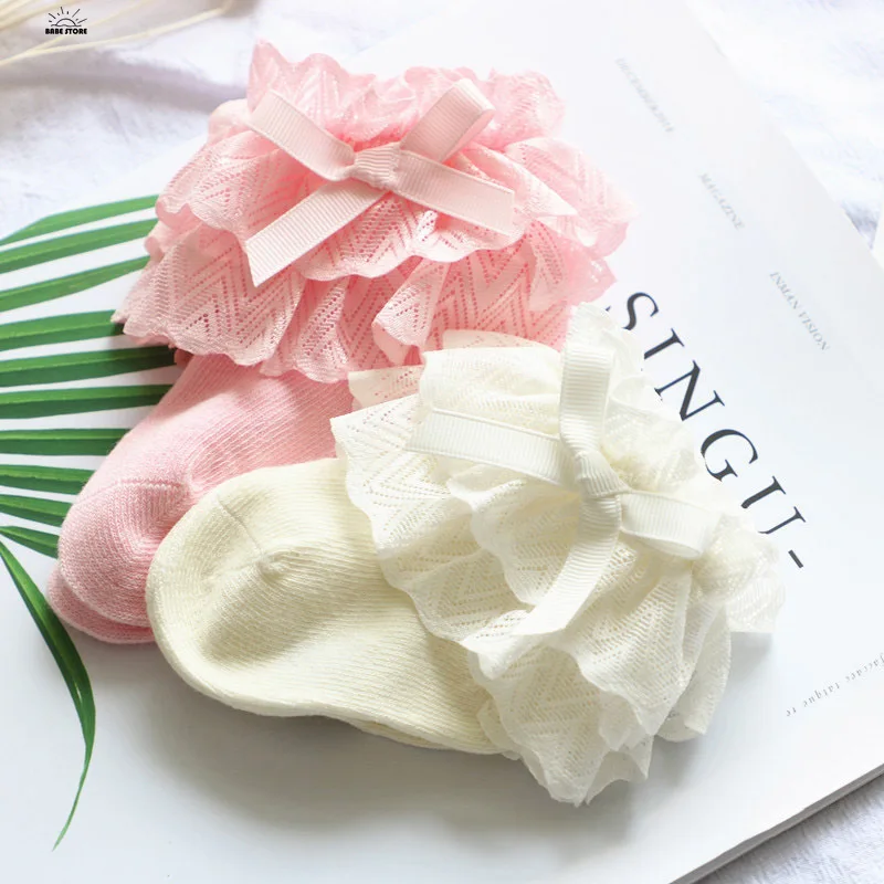 Summer Baby Socks Cute Lace Flower Bows Newborn Baby Girl Socks Soft Cotton Ruffle Princess Infant Toddler Short Socks