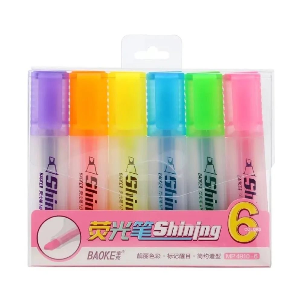 

6 Colors/Box Highlighter Marker Set Plastics Fluorescent Pen Quick Dry Colored Pen For Studying Note-Taking Student Stationery