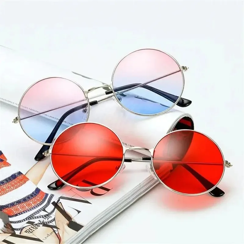 Fashion Women Men Disco Hippie Circle Glasses Round Sunglasses Metal Ladies And Gentlemen's Party Dance Party Wedding Eyewear
