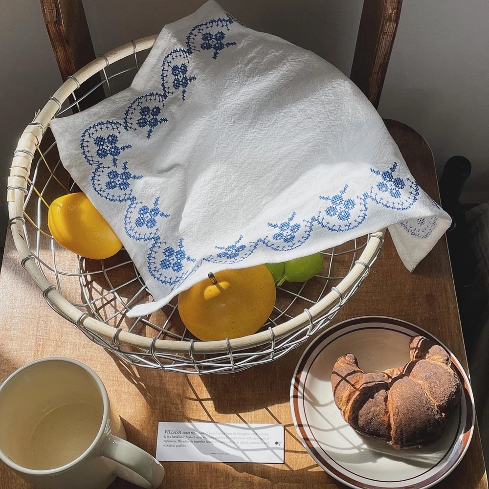 Pure Cotton Retro Embroidery Meal Mat 29*37cm Exquisite Table Napkin Square Simple Desktop Decoration Mat Food Photography
