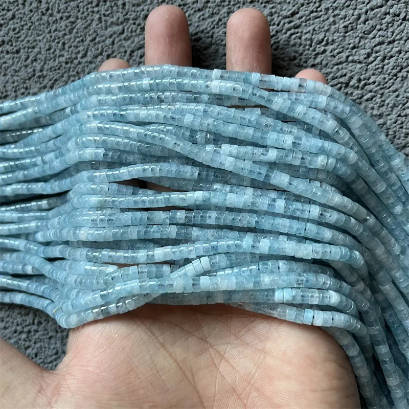 2*4MM Aquamarine Heishi Undyed Blue Gem Stone Handmade Disk Loose Spacer Beads for Jewelry Making DIY Bracelets Necklace