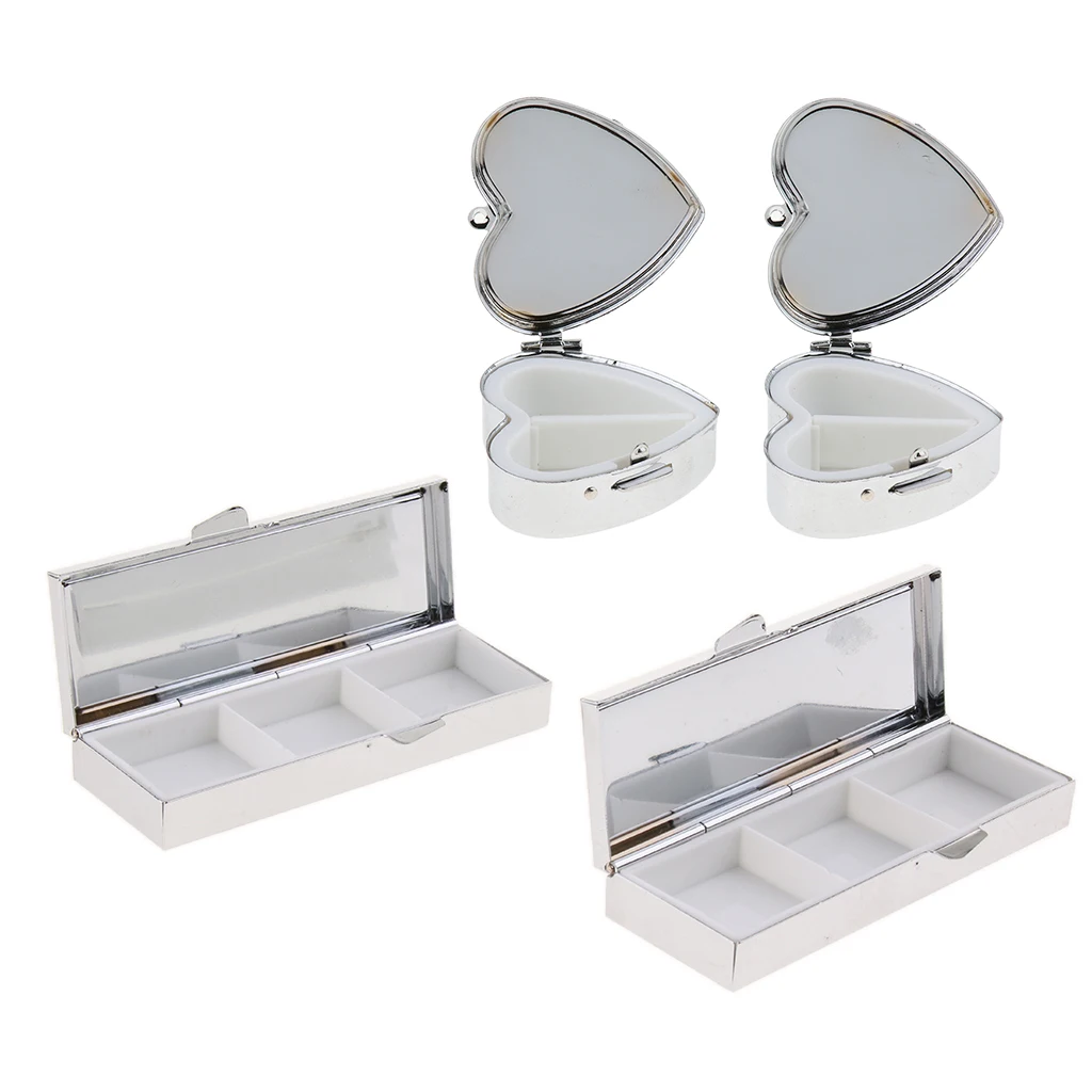 

Металлический органайзер для таблеток с зеркалом, компактный дорожный контейнер для ежедневного хранения лекарств в сумочке