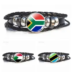 Flag Bracelet Africa National Flag JewelryEgypt Nigeria Libya South Africa Namibia Equatorial Guinea Black Leather Bracelet