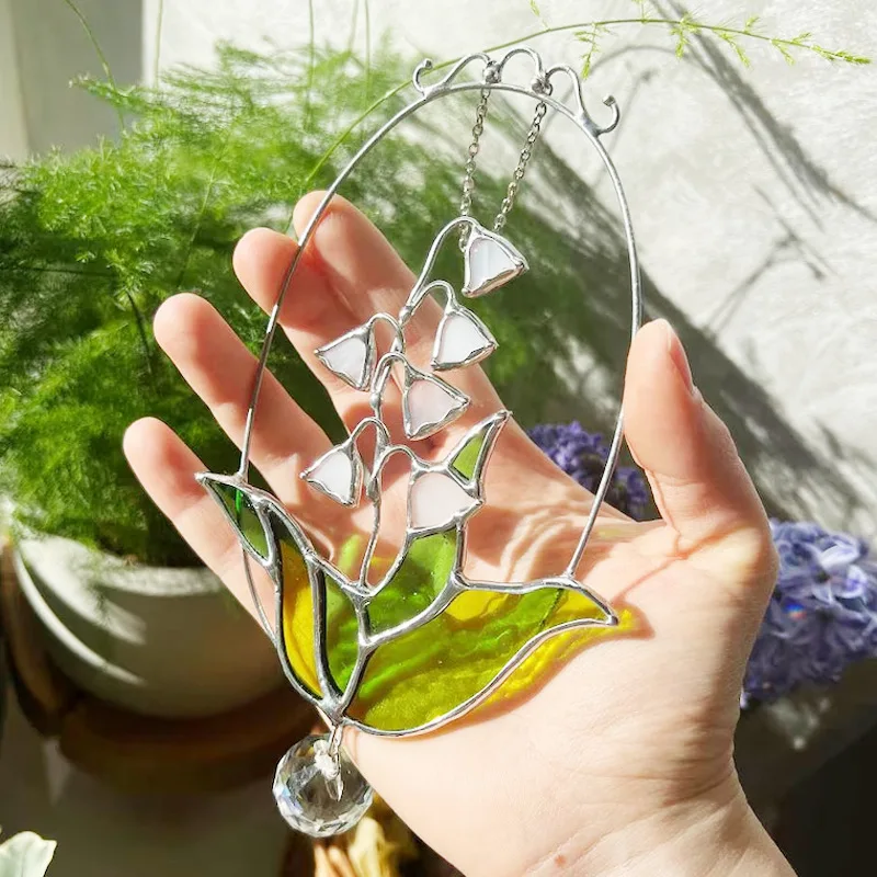 Stained glass new white flower catcher glass window home decoration ornament plant gift customization