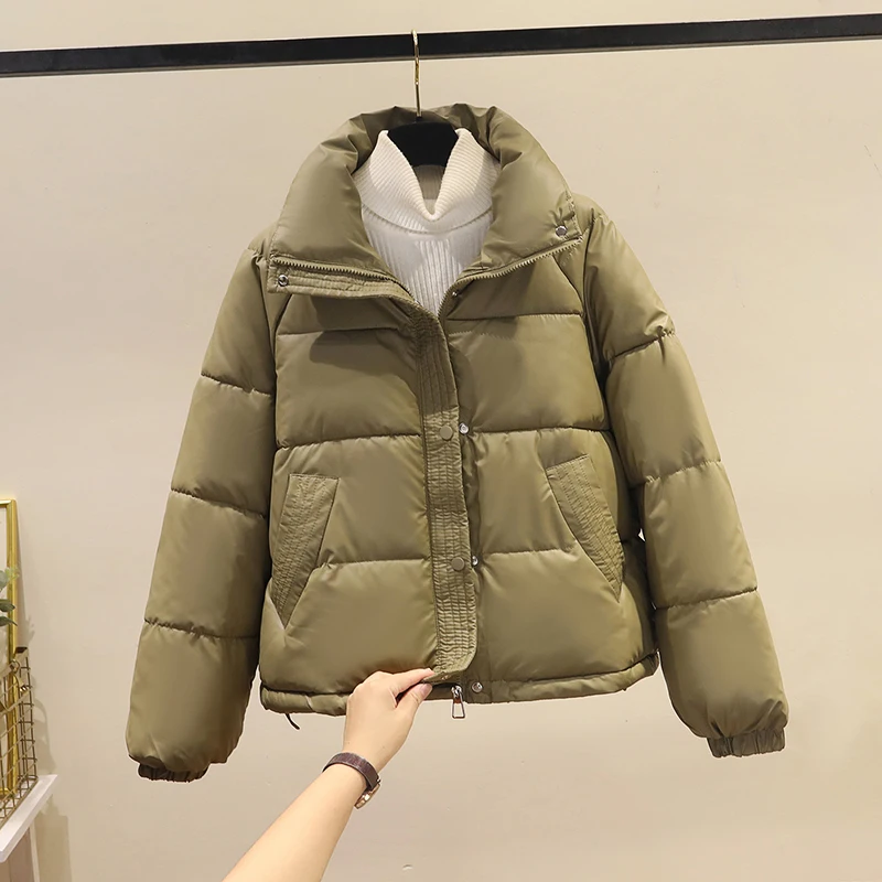 

Winter Women's down Cotton Jaet Leather Surface ort Coat Warmth Non-Wa Trendy Top Zipper Straight Tube Thiened Long S...