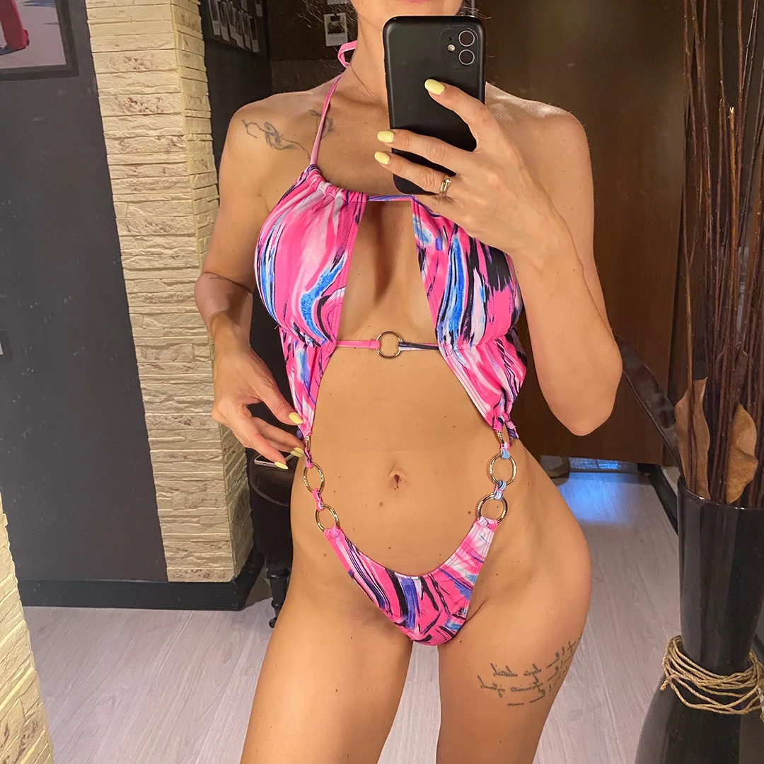 2026 Neuer sexy, farbenfroher, rückenfreier Monokini-Badeanzug mit Bauchausschnitt für Damen, einteiliger Badeanzug, Badebekleidung, Badeanzug V03 – Detail 2