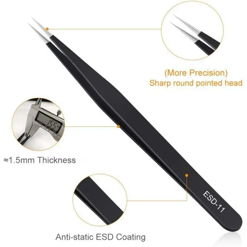For 6pcs Precision Long Tweezers Set ESD Anti-Static Stainless SteelTweezers Repair Tools For Electronics Repair Soldering Craft