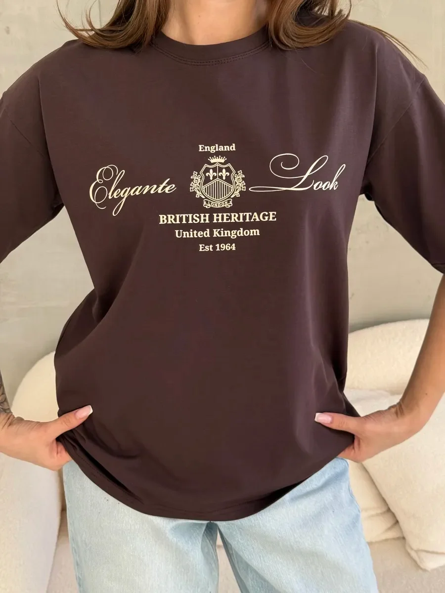 Streetwear High Quality Soft Cotton T-Shirt Vintage British Crest Shield Logo Retro Graphic Top Loose Casual Short Sleeve Tee