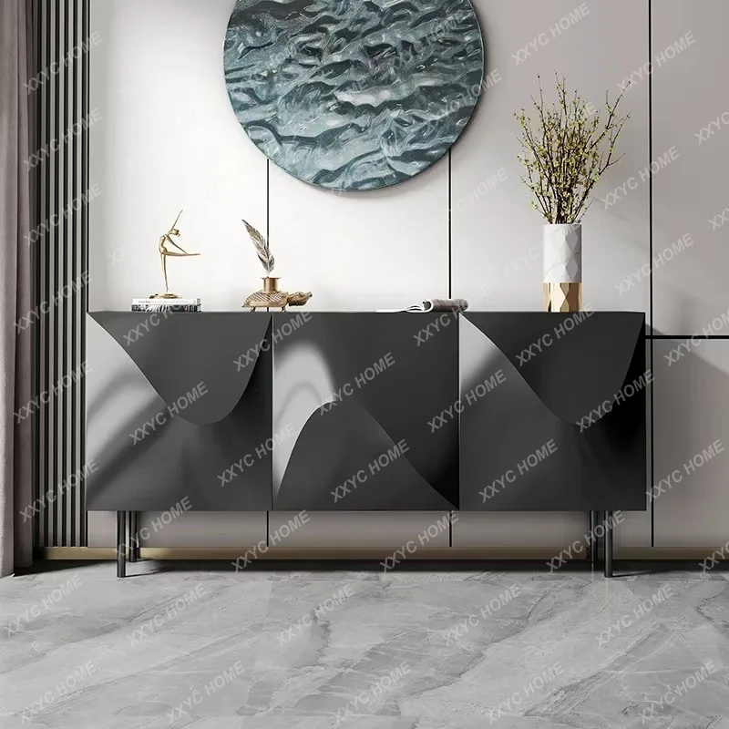 Light luxury modern tea cabinet living room creative design black paint entrance locker