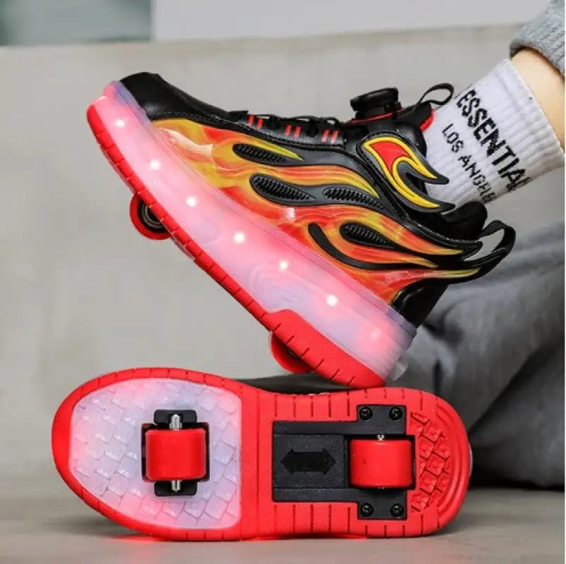 

Luminous Sneakers Two Wheels LED Light Glowing Roller Skate Shoes For Boys Girls Casual Outdoor Sports USB Charging Pulley shoes