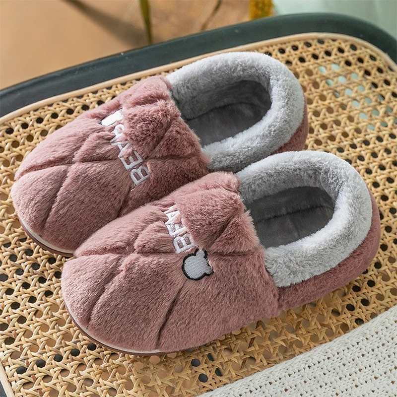 

Big Size 48 49 Furry Slippers Women Men Winter Warm Plush Slides Comfortable Cotton Shoes House Soft Sole Non-slip Floor Flats