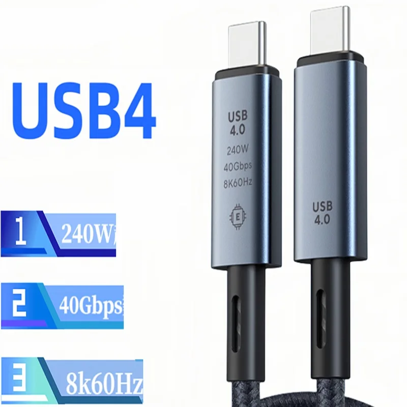 

Type C USB4.0 8K@60Hz 40Gbps 240W Cable Comptible with Thunderbolt 3 4 HUB USB-C PD 5A Fast Charging Data Wire for Laptop iPad