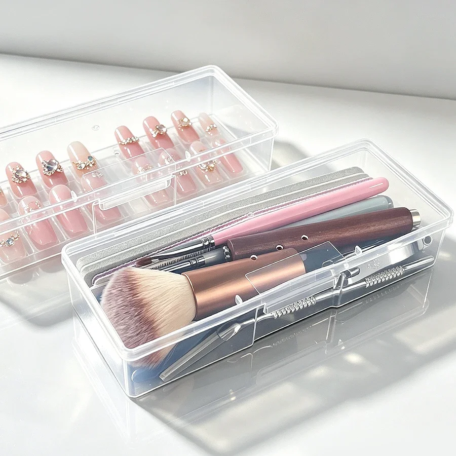 Nail Art Tool Storage Box, Manicure Organizer Case for Nail Supplies, Portable Container for Brushes, Files & Accessories