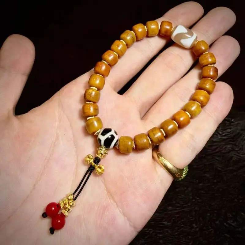 natural old mine raw stone agate tiger tooth tortoise shell dzi bead yak bone Tibetan ethnic style bracelet