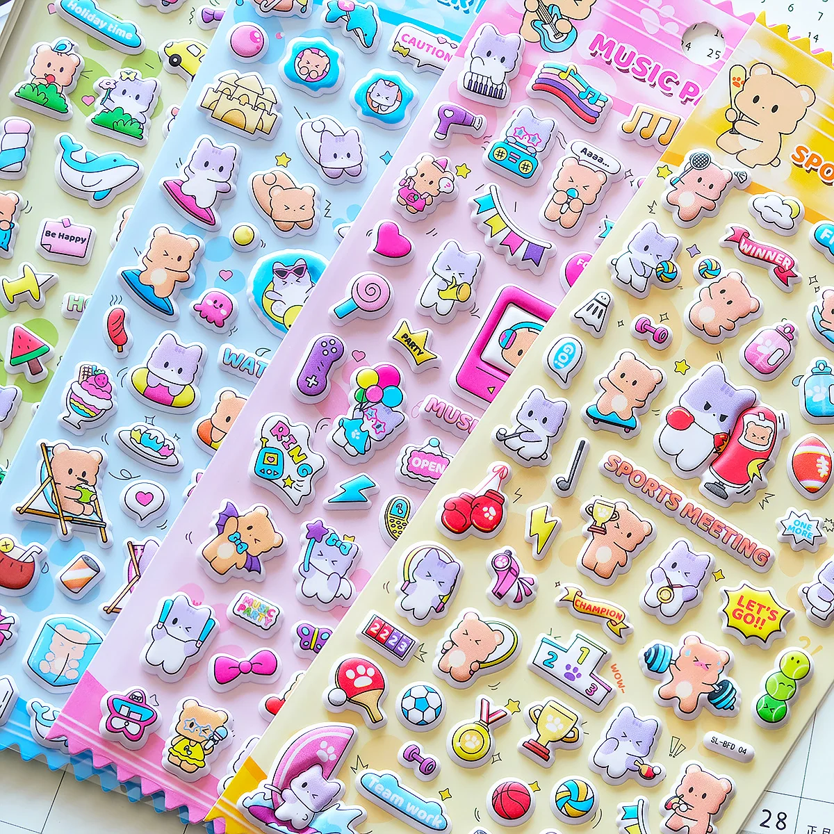 

4 pcs/lot Kawaii Cats Bear Cookie 3D Stickers Scrapbooking DIY Journal Stationery Sticker Cartoon Cute Deco School Supplies Gift