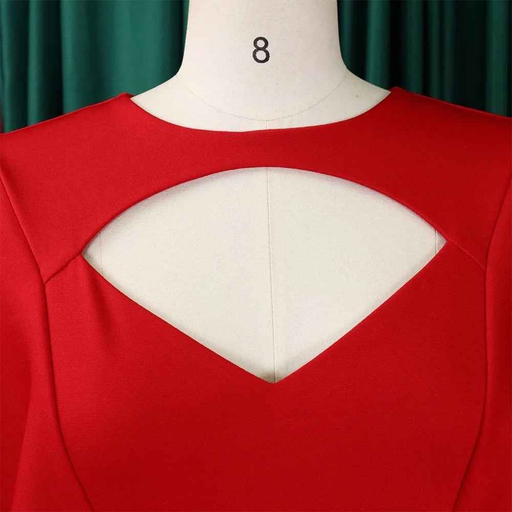 Elegant Bodycon Dress for Women 2024 O Neck Cut Out Ruffles Sheath Package Hips Mid Calf Professional Work Dress Midi Vestidos