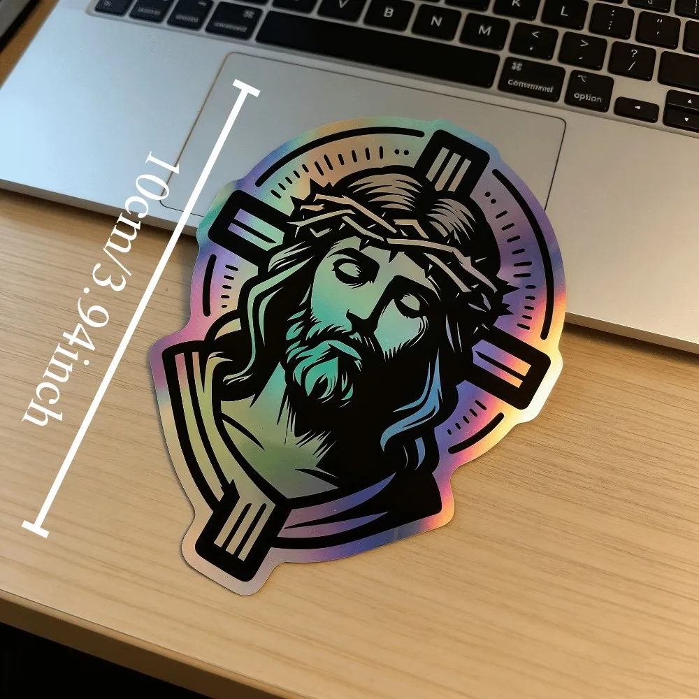 1pc Laser Colorful Jesus Cross Waterproof Vinyl Sticker, Religious Faith Decal for Car Motorcycle Decor