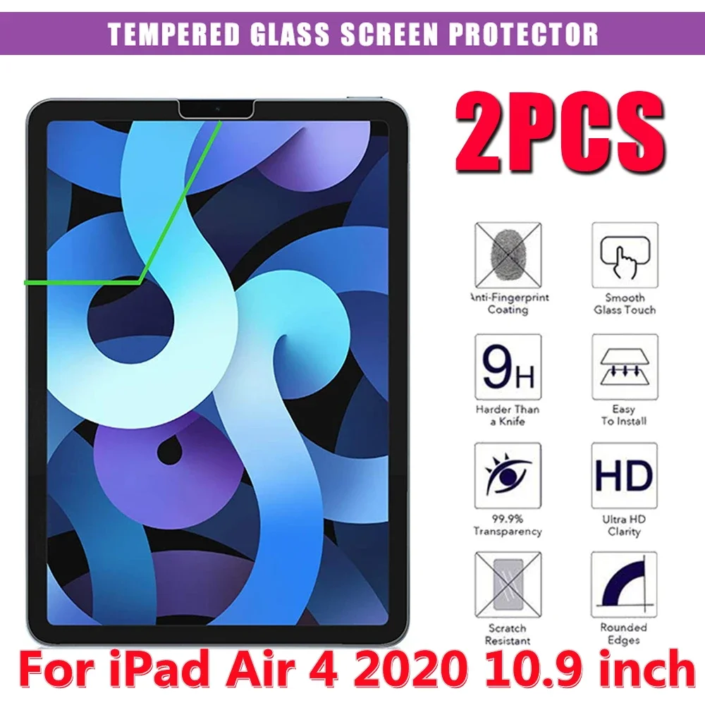 New 2 Pcs 9H Tempered Glass for 2020 IPad Air 4 10.9 Inch Full Tablet Screen Protector for Air 4 A2072 A2316 A2324 A2325 Glass