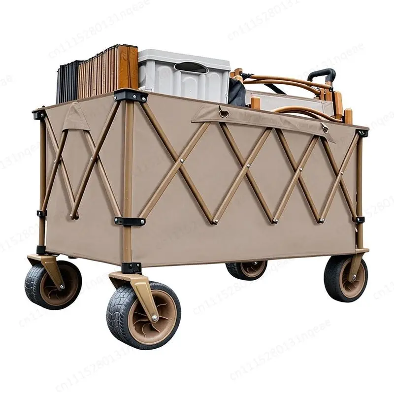 Camping Folding Trolley High Carbon Steel Frame Rotating Wheel Outdoor Mountain Stall Load