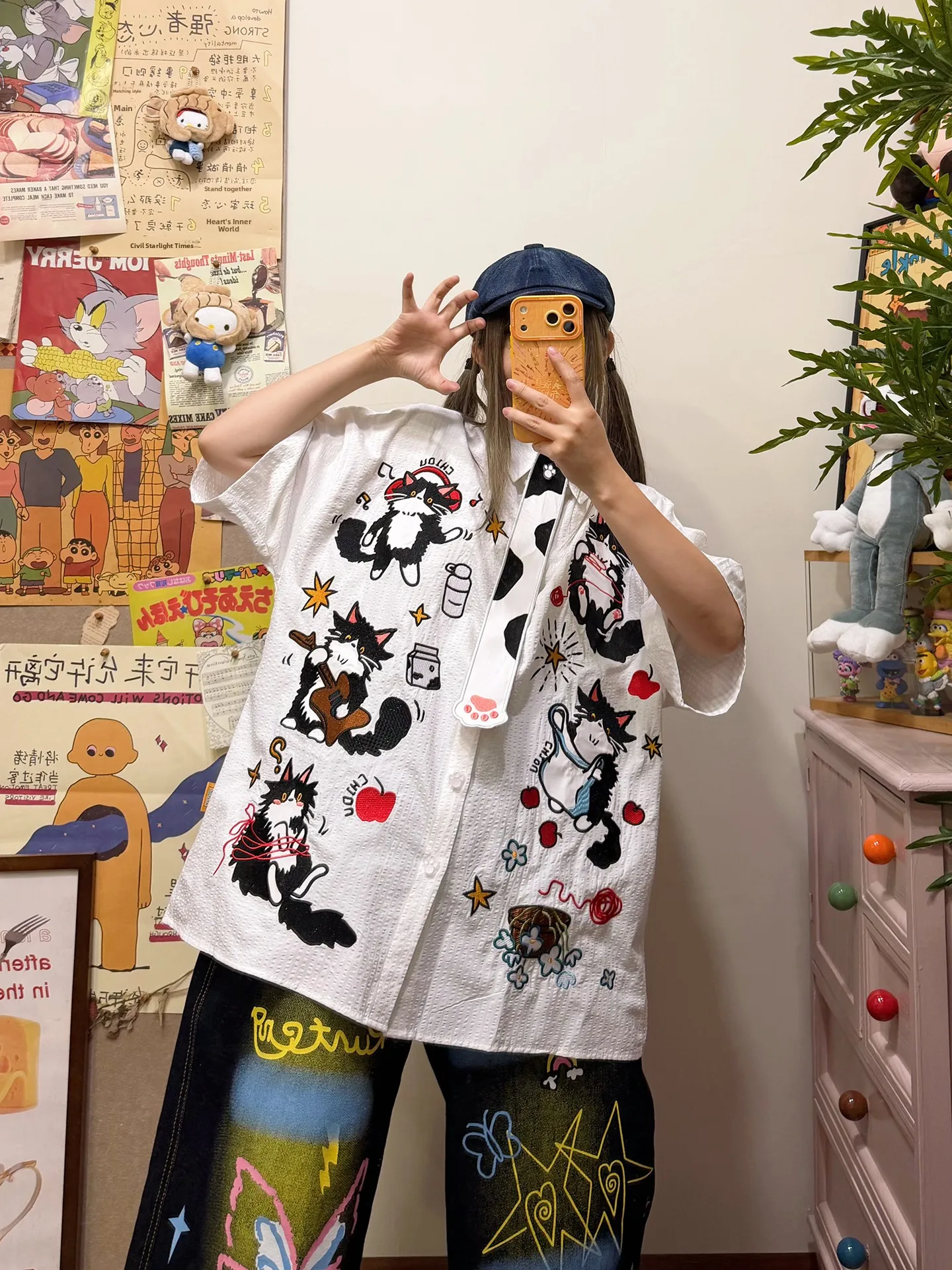 Embroidery Men Shirt - BIBULU Lässiges, lockeres, kurzärmliges, besticktes Hemd