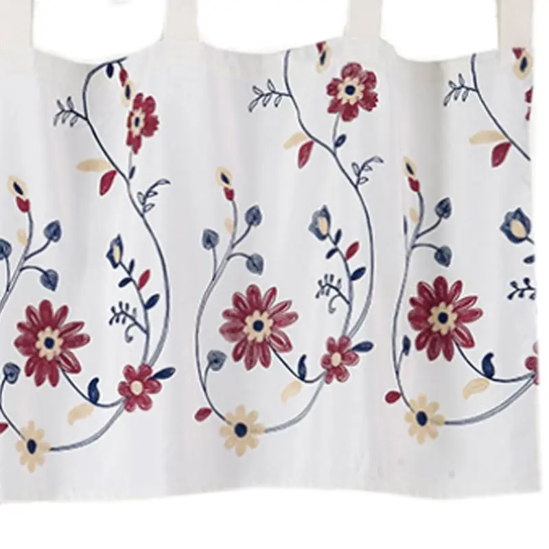 

Korean Pastoral Floral Embroidery Short Window Curtain Tier Rod Pocket Valance Drape Panels for Kitchen Decor