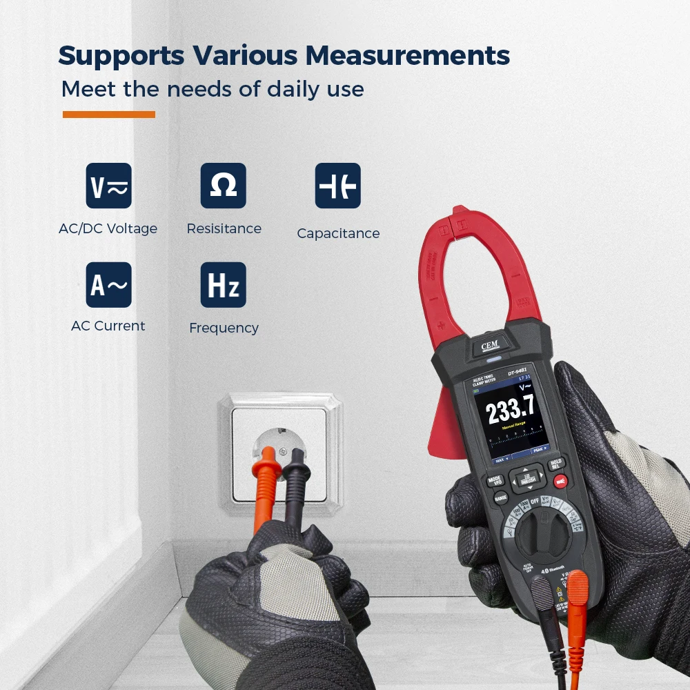 CEM Digital Clamp Meter  1500V Voltage Multimeter Safe Testing Clamp-on for Resistance Flashlight for Dark Location