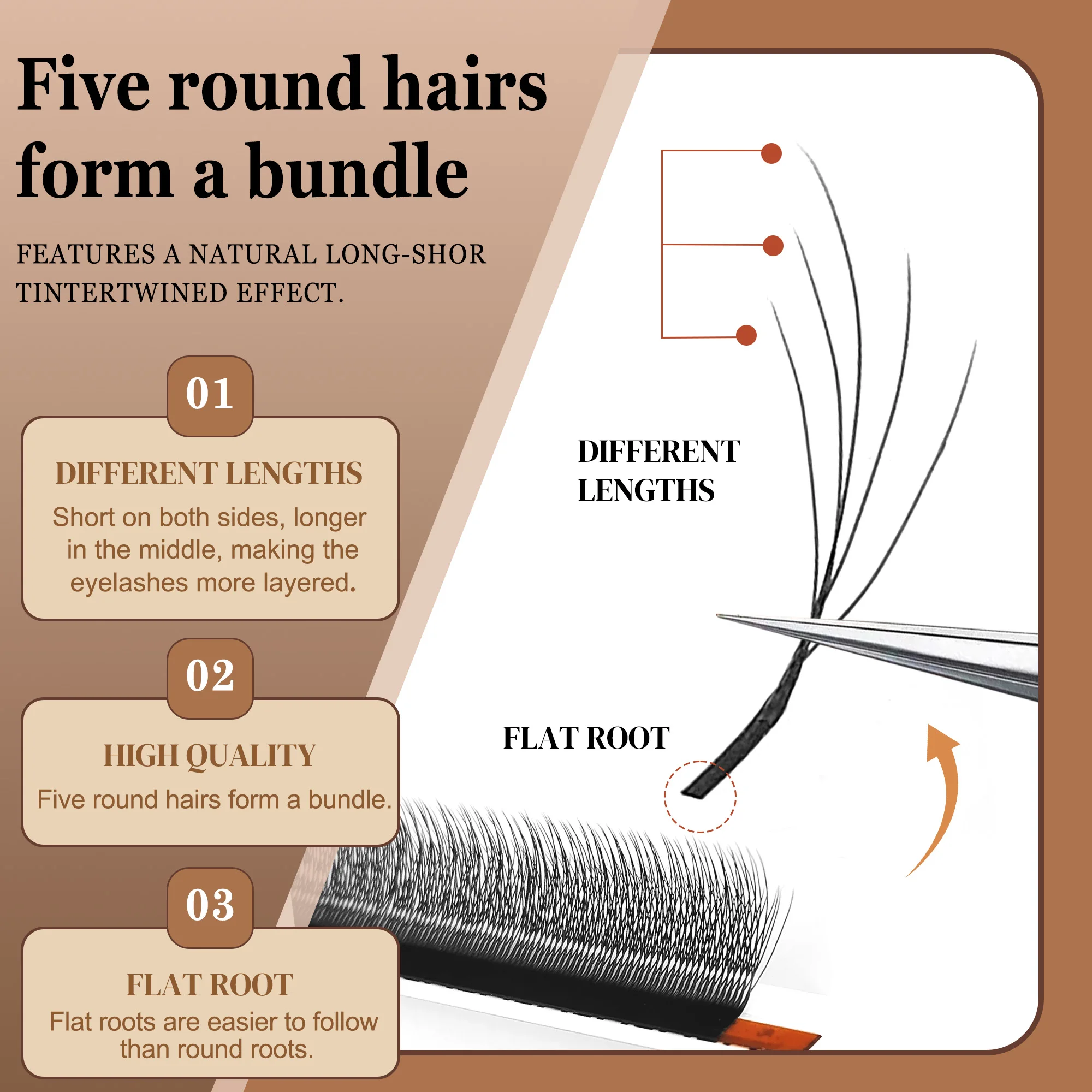 New Wispy Multi-lengths Narrow 5D Promade Lash for Extension Black/Brown 8-15mm Natural Long Wholesale & Customization Bulk Lash