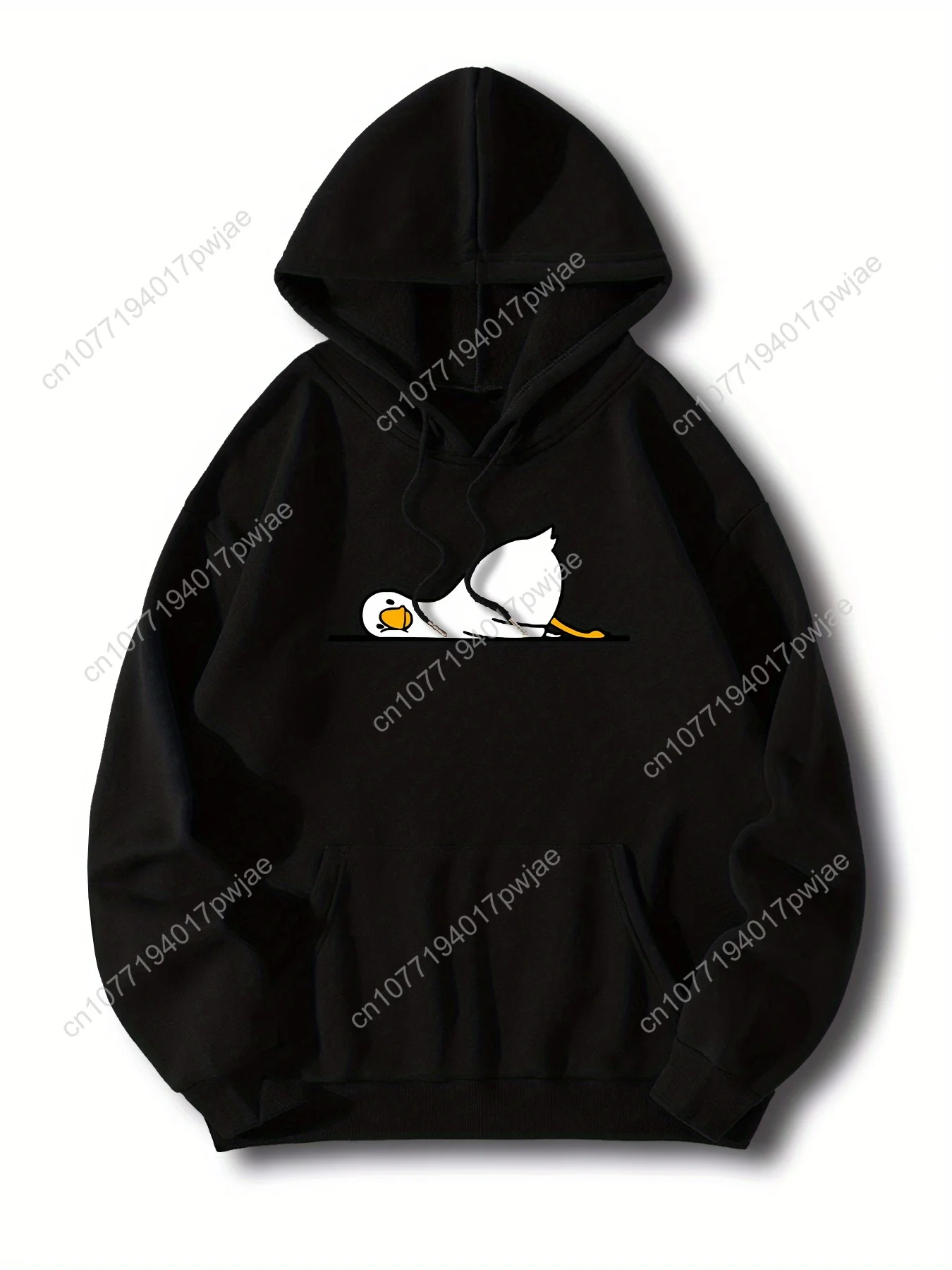 Sudadera con capucha informal para hombre con lindo estampado de pato: acogedora jersey de poliéster con bolsillo canguro, perfecta para otoño/invierno