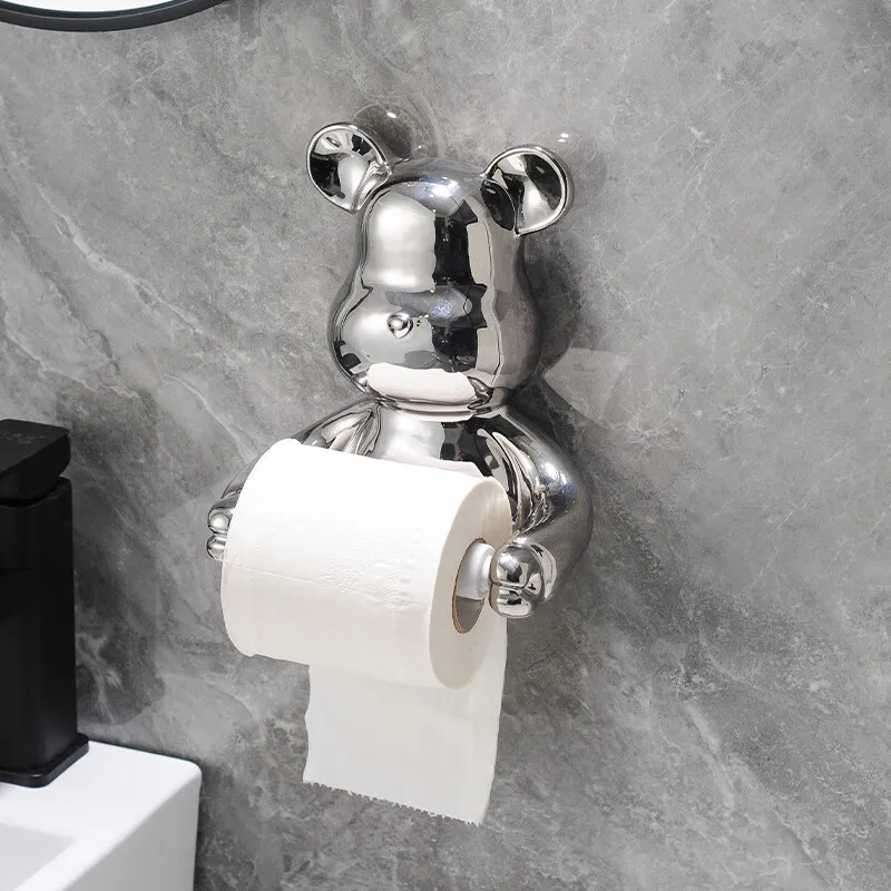 Cute bear tissue box creative fashion accessories, bathroom wall wallpaper roll home waterproof tissue holder