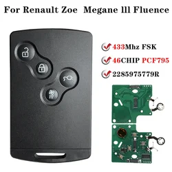 For 2009 - 2015 Renault Zoe Megane III Fluence Laguna III Scenic  Keyless Smart Card Car Key PCF7952A 433MHz