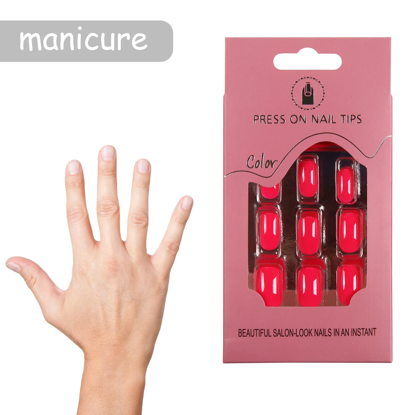 Faux ongles rectangulaires pour femmes, facile à presser, design de bricolage élégant, manucure artificielle, document solide, N64.N64.Women