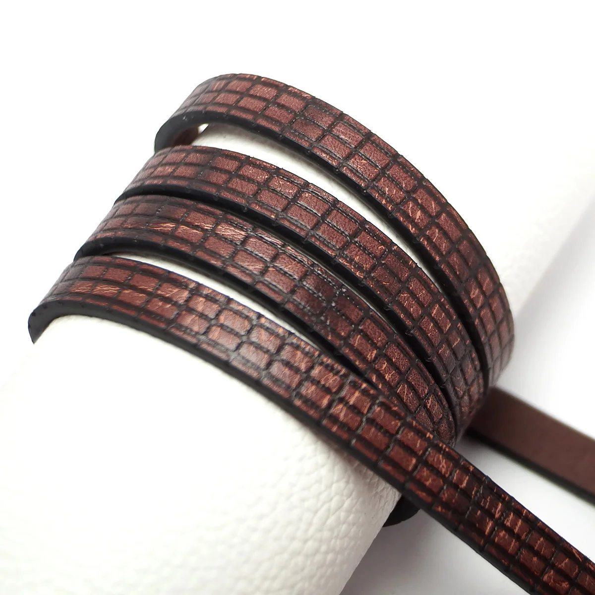 45inch Rectangle Embossed Leather Cord,10mm Brown Leather Strip,Three-Dimensional Texture Bracelet Making,Craft Cord