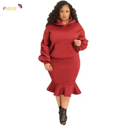 FNOCE Women Clothing Sets Plus Size hot New Skirt Suit Fall Winter Hooded Long Sleeve Fashion Loose Casual Sports Sweater Suit