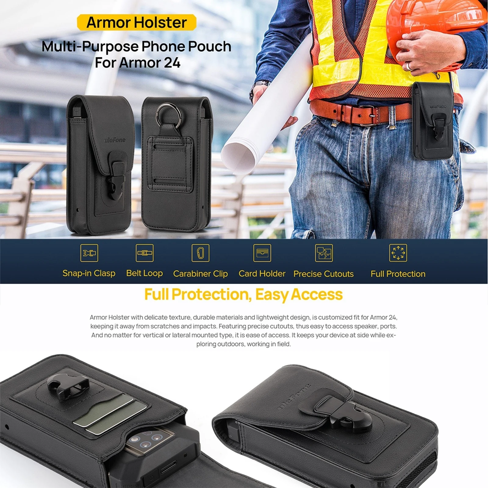 For Ulefone Armor 24 Holster Multi-Purpose Phone Pouch Waist Bag Mobile Phone Case with Card Holder