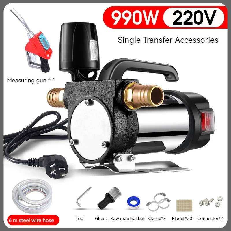 12V/24V/220V Fuel Transfer Pump For Diesel Kerosene 990W Self-Priming Pump Automatically Stop Electric Oil Pump Fuel Dispenser