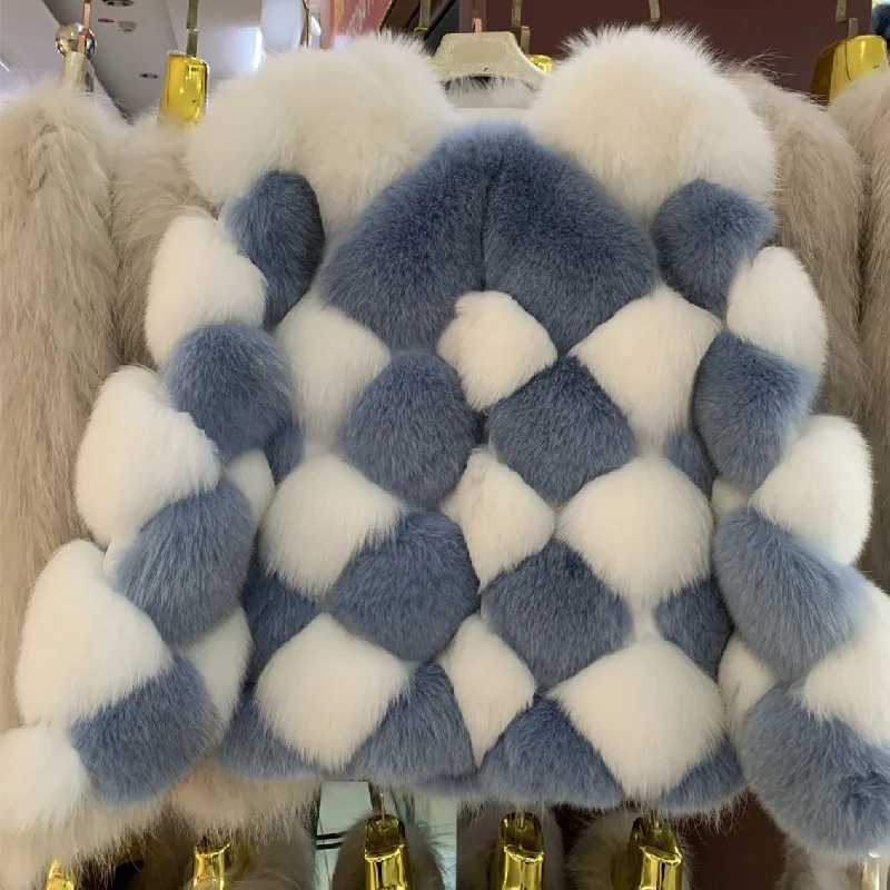 

Luxury Ladies Winter Fox Fur Jacket Long Sleeve Winter Jacket Ladies Real Fox Fur Coat Leather Jacket Thick Warm New