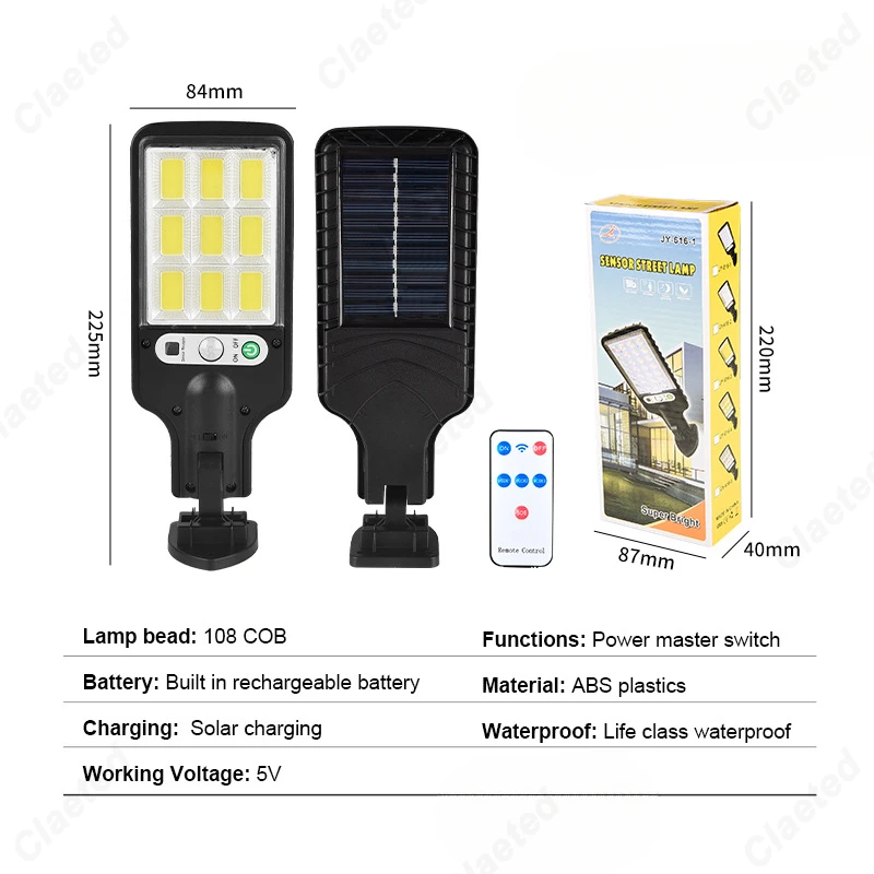 New LED Solar Remote Control Wall Light Outdoor Waterproof Human Sensing Home Courtyard Corridor Wall Lighting Fixture