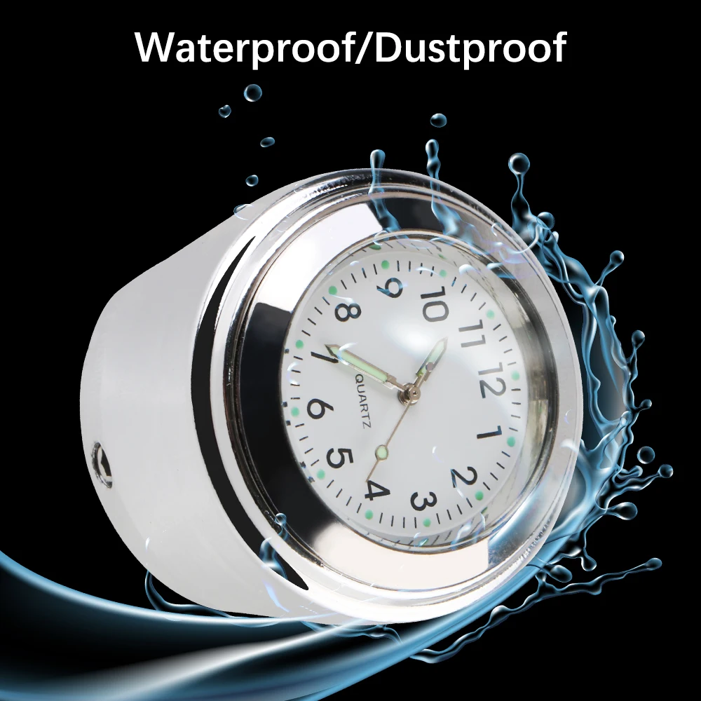 Luminous Clock Waterproof Universal Motorcycle Watch Motorcycle Handlebar Mount Clock 22-25mm Thermometer Temp Gauge