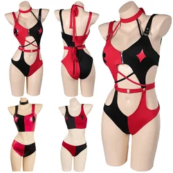 Quinzel Cosplay Summer Lingerie Costume Movie Cartoon Super Villain Swimwear Beach Party Swimsuits Bikini Women Halloween Suit