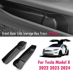 2PCS Front Door Side Storage Box Trays For Tesla Model X 2023 2024 TPE Recessed & Washable Door Slot Pocket Door Side Organizer