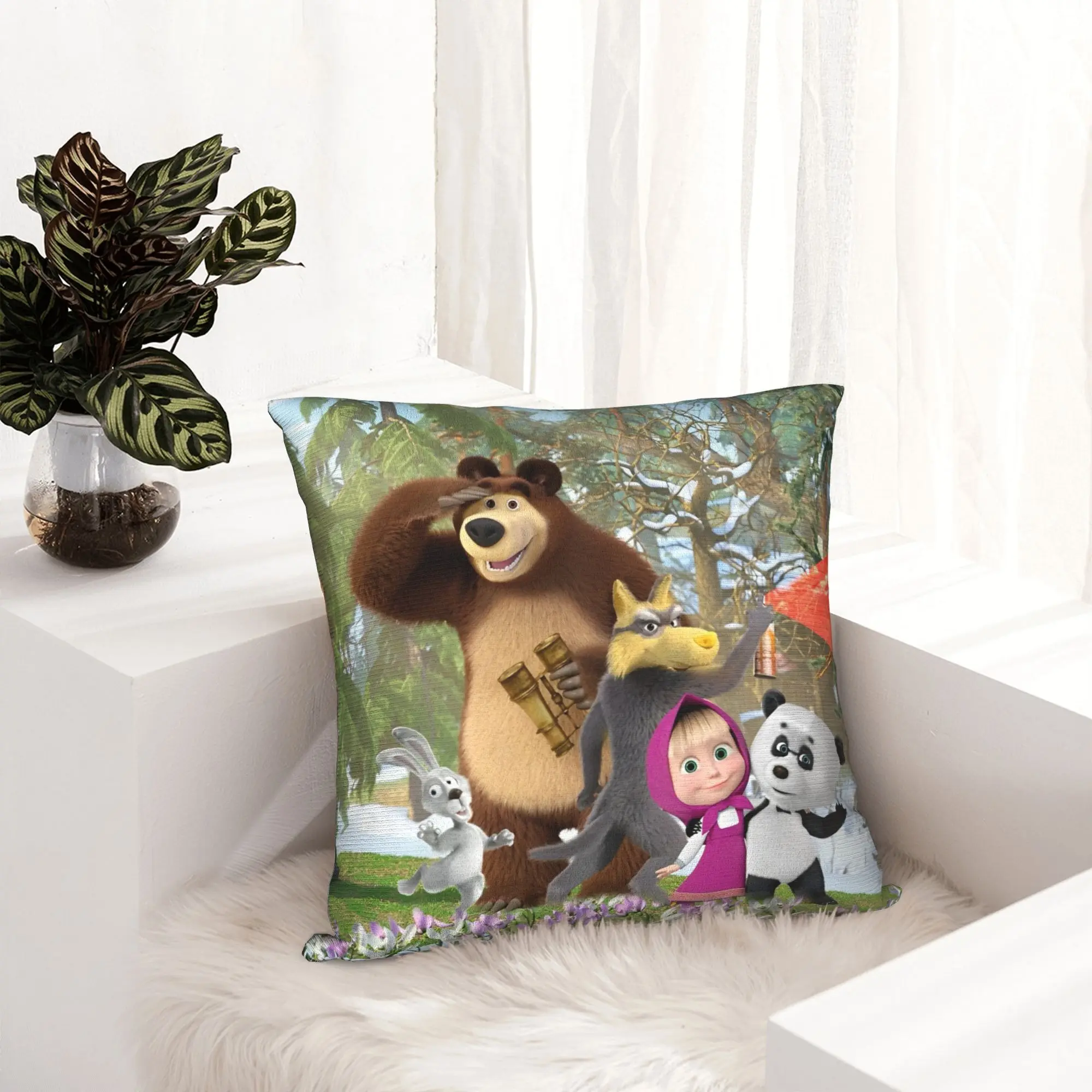 Cute Cartoon M-Masha and Bear  Pillowcase Printing Polyester Cushion Cover Gift  Pillow Case Cover Home Wholesale 45*45cm