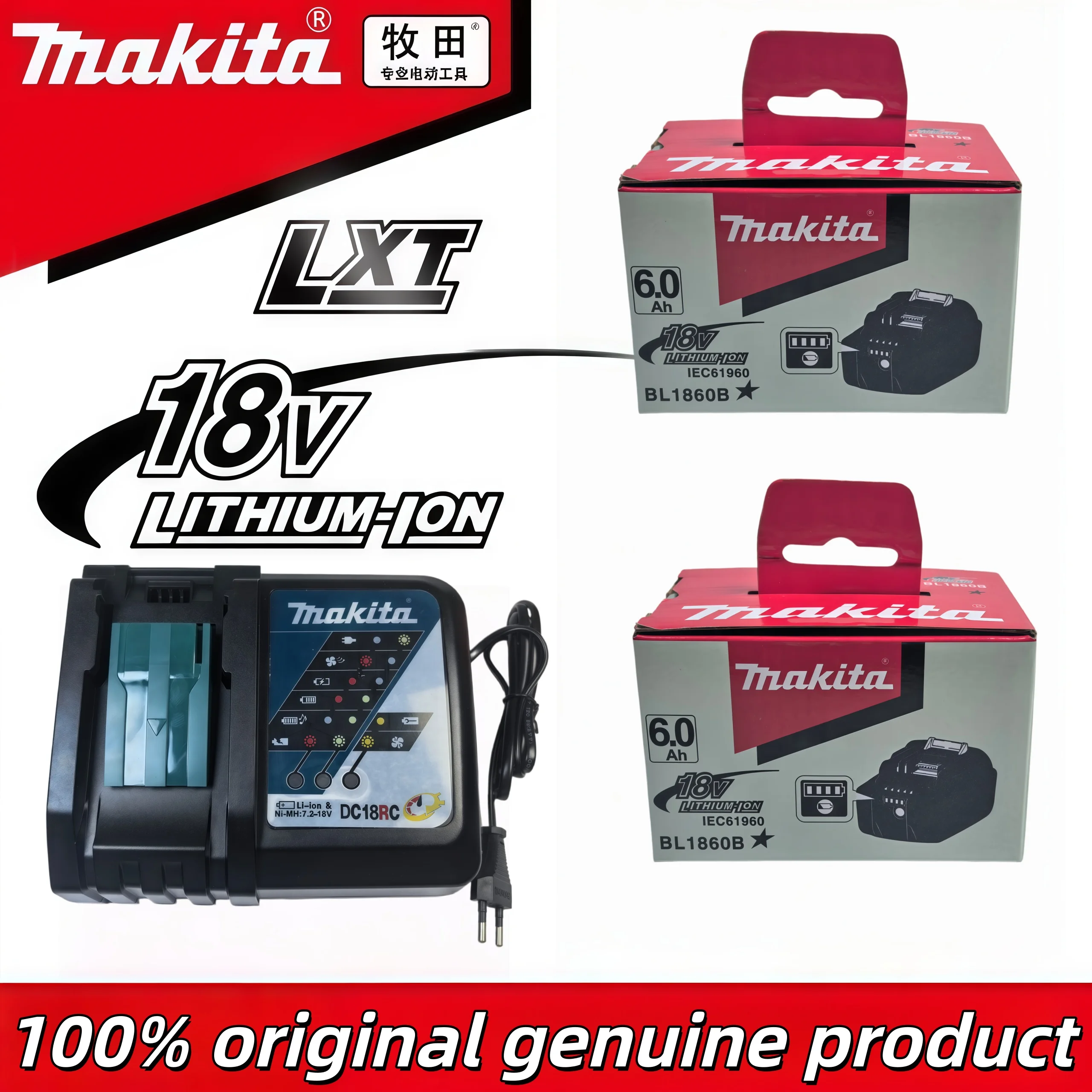 Batterie Makita LXT authentique 18V 6.0Ah, longue durée de vie, remplacement pour les outils électriques BL1830B BL1840B BL1850B