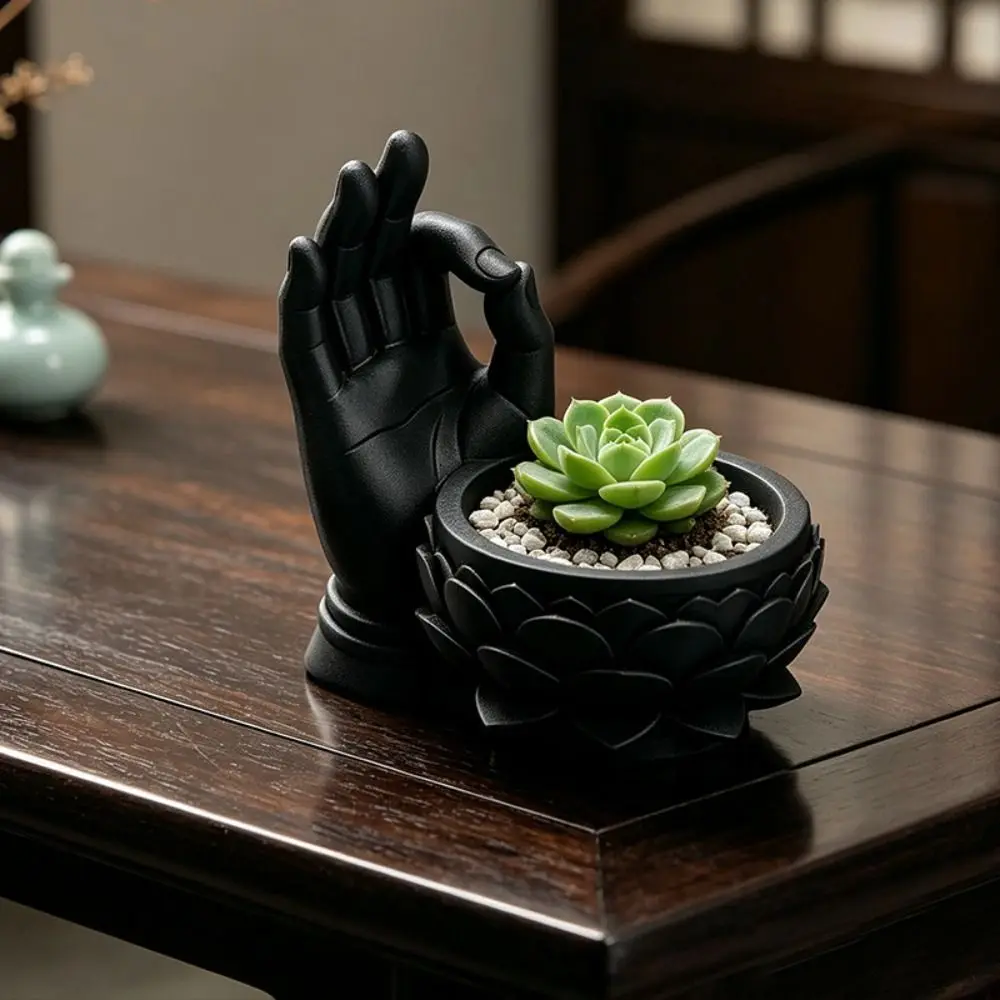 Decorative Pot 3D Printed Lotus Shaped Flower Pot Creative Funny Zen Plant Pot Handmade Ok Hand Flower Container Home Decoration