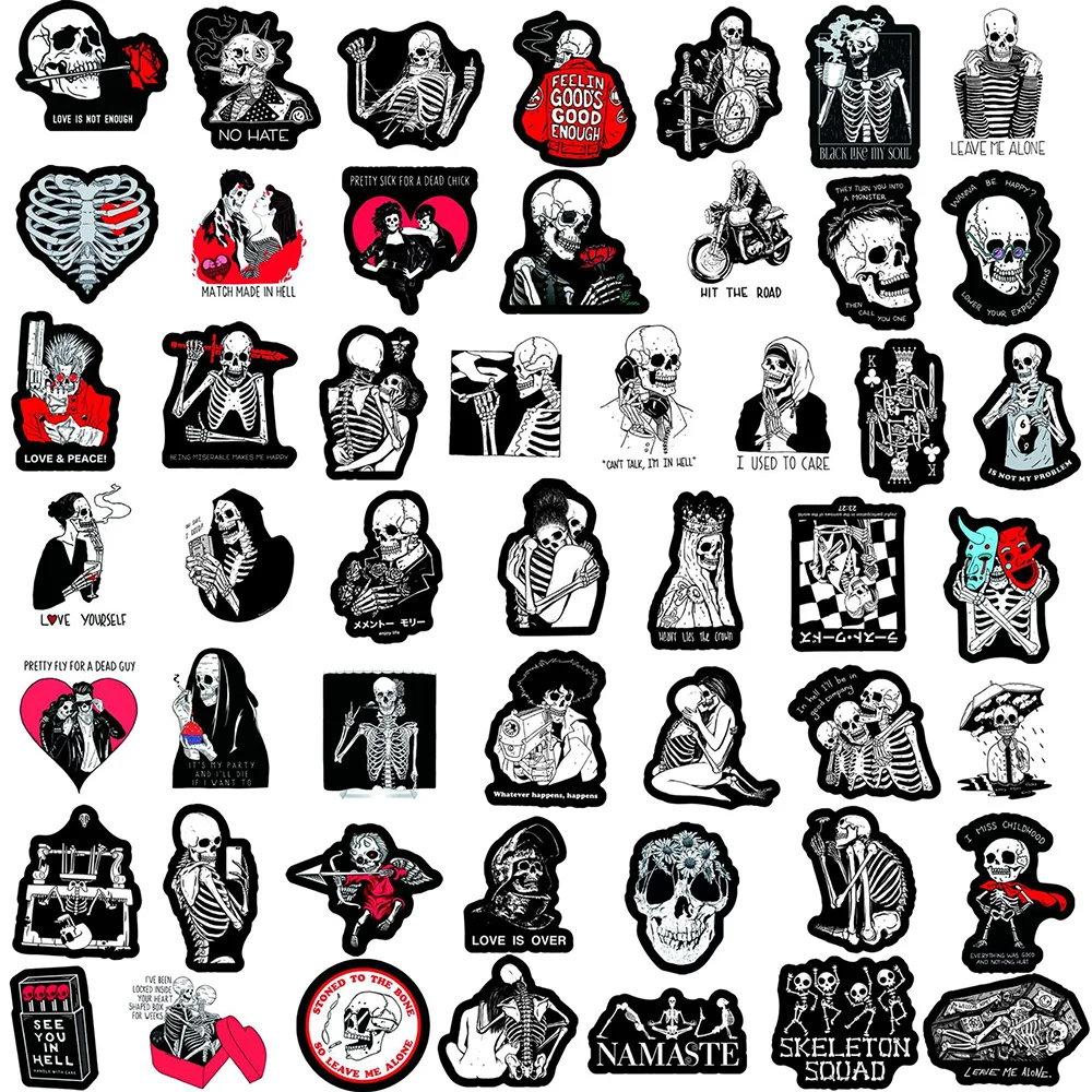 10/30/50pcs Dark Horror Black Red Skull Graffiti Stickers Gothic Style Cartoon Decals for Guitar Suitcase Cool PVC Sticker Packs